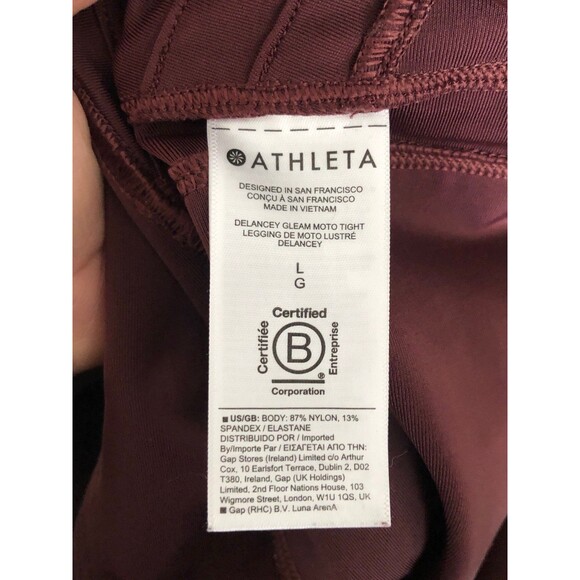 Athleta Delancey Gleam Moto Tight Leggings Size L Burgundy Faux Leather High - Picture 10 of 10